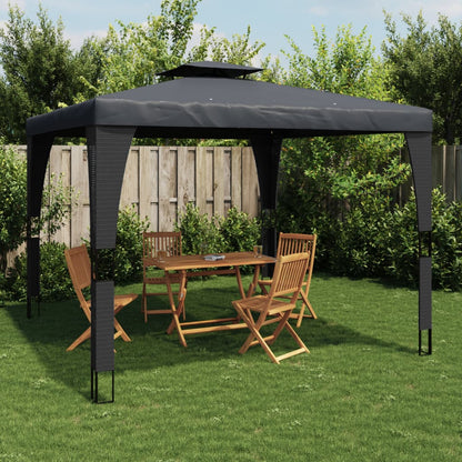 Gazebo con Tetto Doppio Antracite 2,98x2,98 m in Acciaio | homemem39