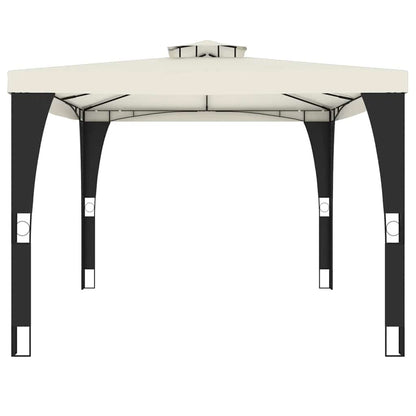 Gazebo con Tetto Doppio Crema 3,98x2,98 m in Acciaio