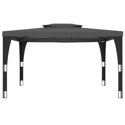 Gazebo con Tetto Doppio Antracite 3,98x2,98 m in Acciaio