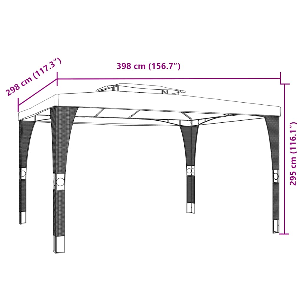 Gazebo con Tetto Doppio Antracite 3,98x2,98 m in Acciaio