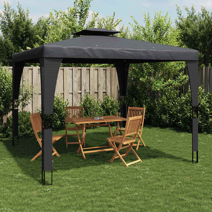 Gazebo con Tetto Doppio Antracite 3,98x2,98 m in Acciaio | homemem39