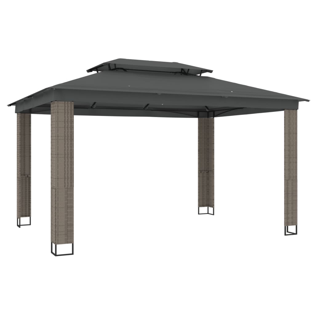 Gazebo con Tetto Doppio Antracite 3,94x2,96 m in Acciaio | homemem39