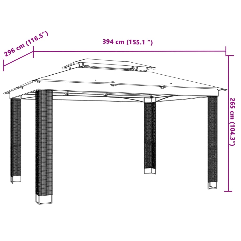 Gazebo con Tetto Doppio Antracite 3,94x2,96 m in Acciaio | homemem39