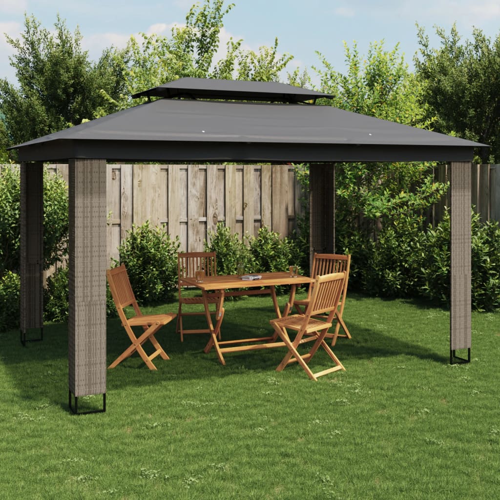 Gazebo con Tetto Doppio Antracite 3,94x2,96 m in Acciaio | homemem39