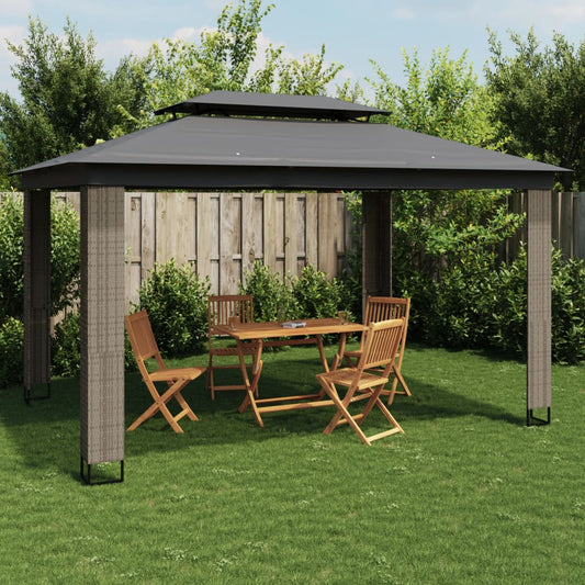 Gazebo con Tetto Doppio Antracite 3,94x2,96 m in Acciaio | homemem39