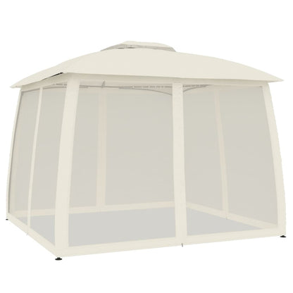Gazebo con Tetto Doppio e Pareti Rete Crema 2,93x2,93 m Acciaio