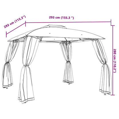 Gazebo Tetto Doppio e Pareti Rete Antracite 2,93x2,93 m Acciaio