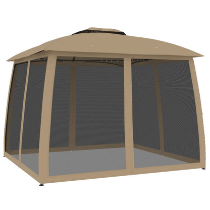Gazebo con Tetto Doppio/Pareti Rete Tortora 2,93x2,93 m Acciaio | homemem39