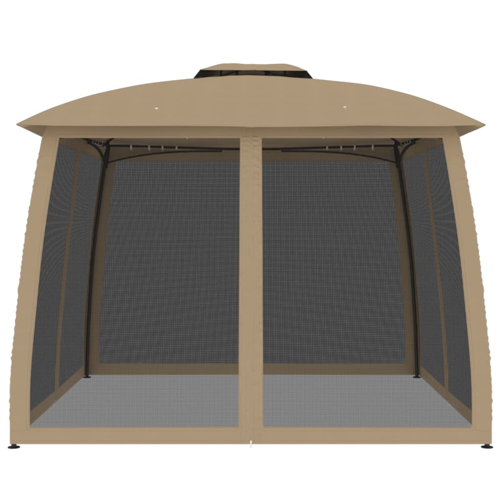 Gazebo con Tetto Doppio/Pareti Rete Tortora 2,93x2,93 m Acciaio | homemem39