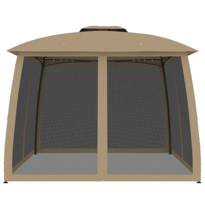Gazebo con Tetto Doppio/Pareti Rete Tortora 2,93x2,93 m Acciaio