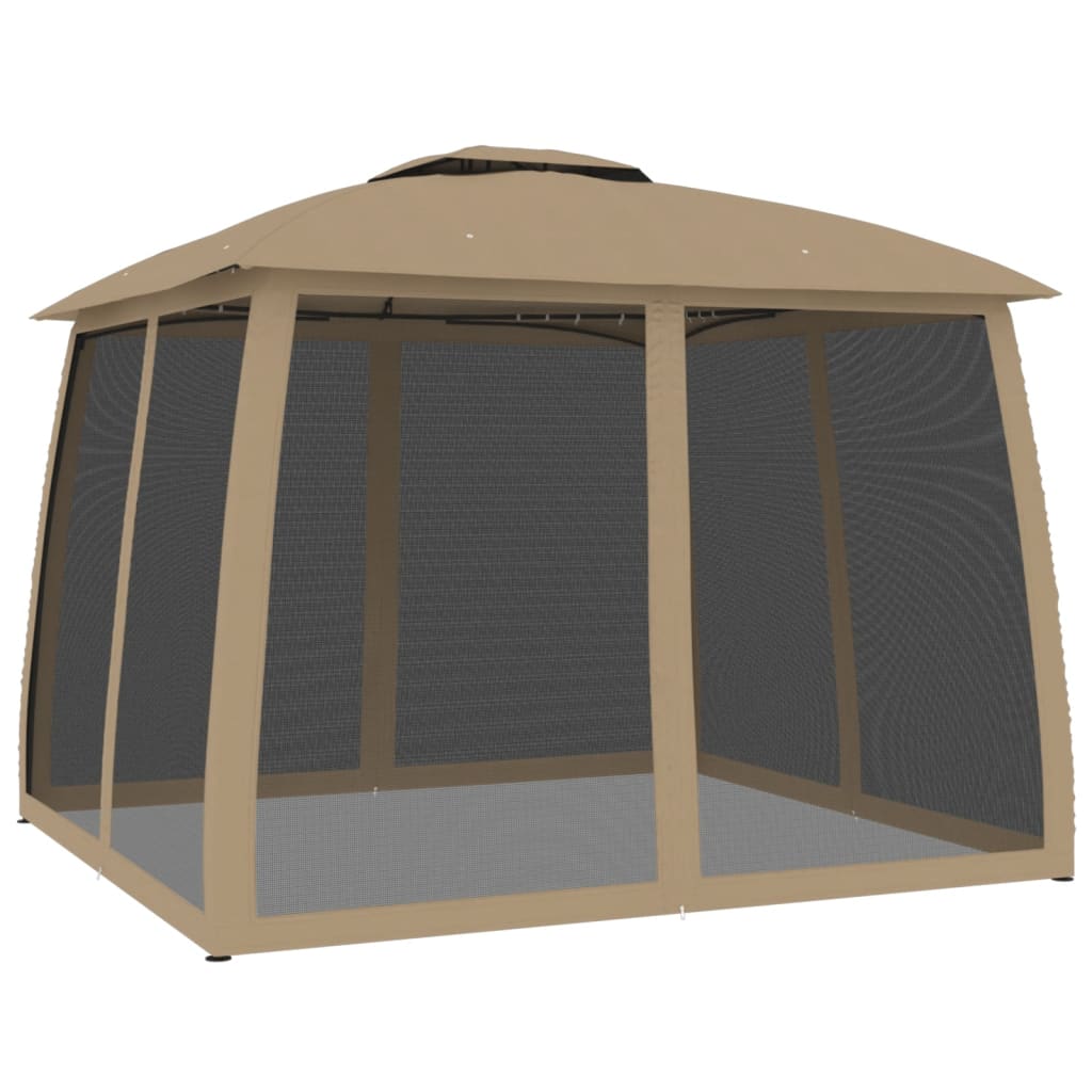 Gazebo con Tetto Doppio/Pareti Rete Tortora 2,93x2,93 m Acciaio | homemem39