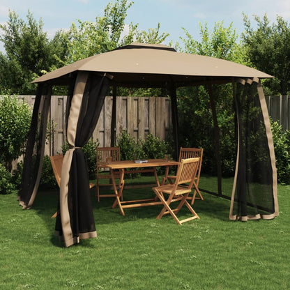 Gazebo con Tetto Doppio/Pareti Rete Tortora 2,93x2,93 m Acciaio | homemem39