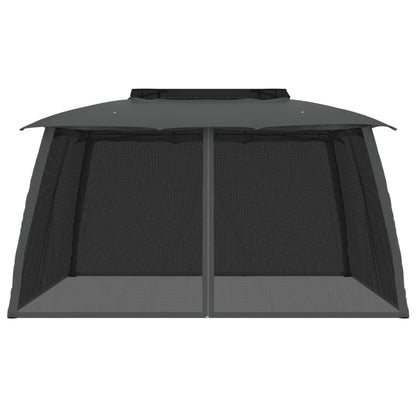 Gazebo Tetto Doppio e Pareti Rete Antracite 3,93x2,93 m Acciaio | homemem39