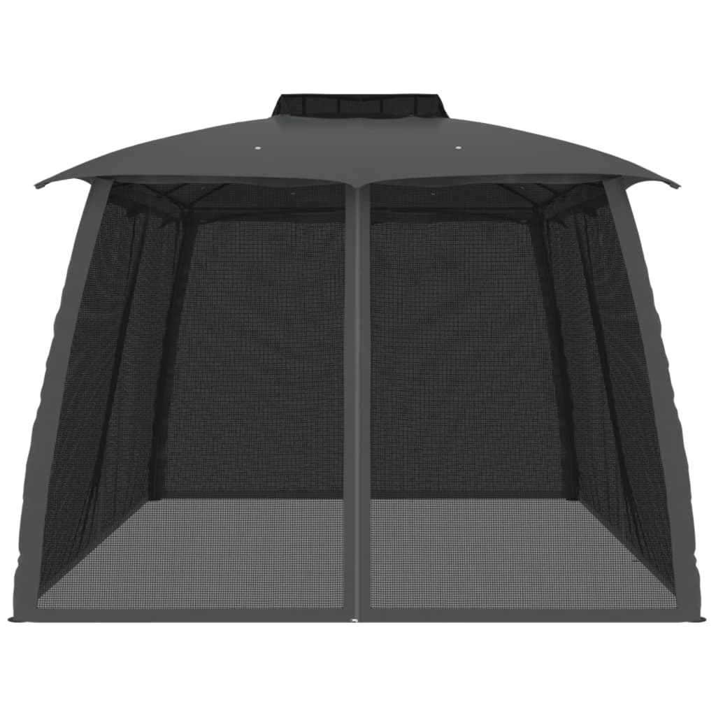 Gazebo Tetto Doppio e Pareti Rete Antracite 3,93x2,93 m Acciaio
