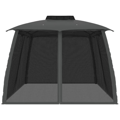Gazebo Tetto Doppio e Pareti Rete Antracite 3,93x2,93 m Acciaio