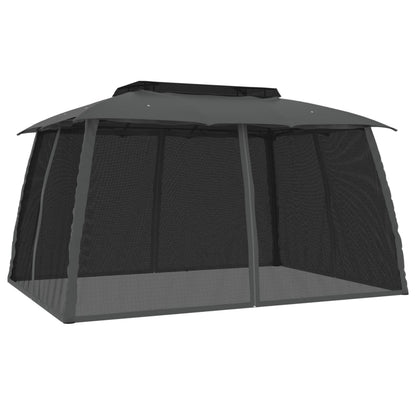 Gazebo Tetto Doppio e Pareti Rete Antracite 3,93x2,93 m Acciaio | homemem39