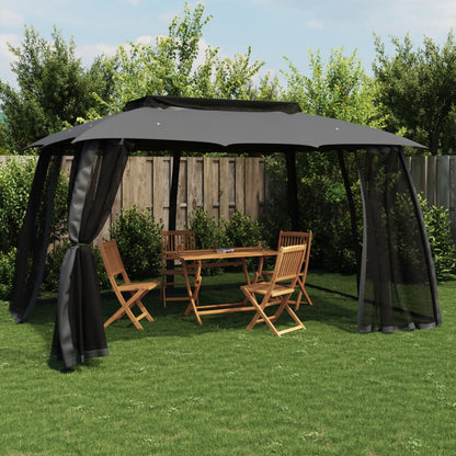 Gazebo Tetto Doppio e Pareti Rete Antracite 3,93x2,93 m Acciaio | homemem39