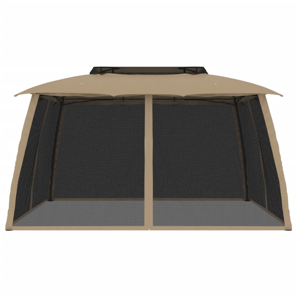 Gazebo con Tetto Doppio/Pareti Rete Tortora 3,93x2,93 m Acciaio | homemem39