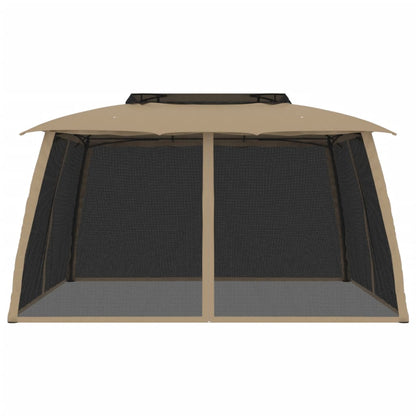 Gazebo con Tetto Doppio/Pareti Rete Tortora 3,93x2,93 m Acciaio
