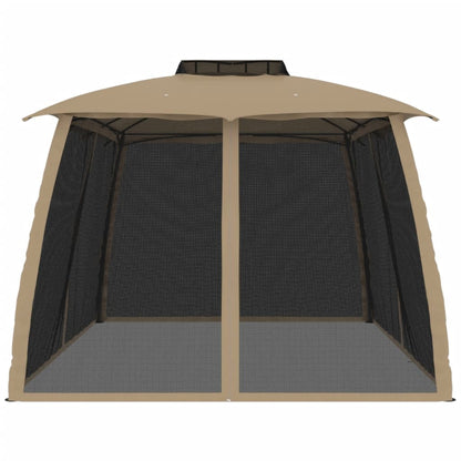 Gazebo con Tetto Doppio/Pareti Rete Tortora 3,93x2,93 m Acciaio