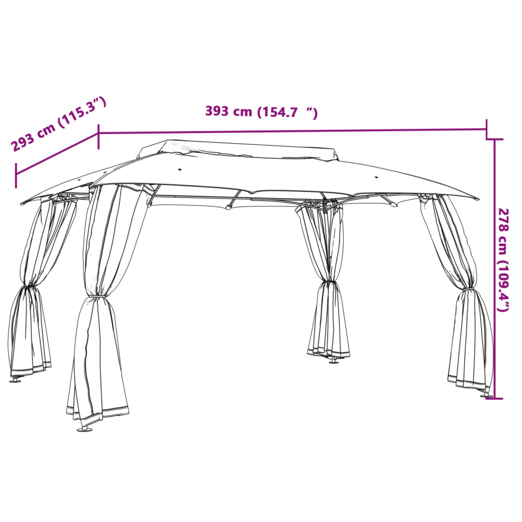 Gazebo con Tetto Doppio/Pareti Rete Tortora 3,93x2,93 m Acciaio | homemem39