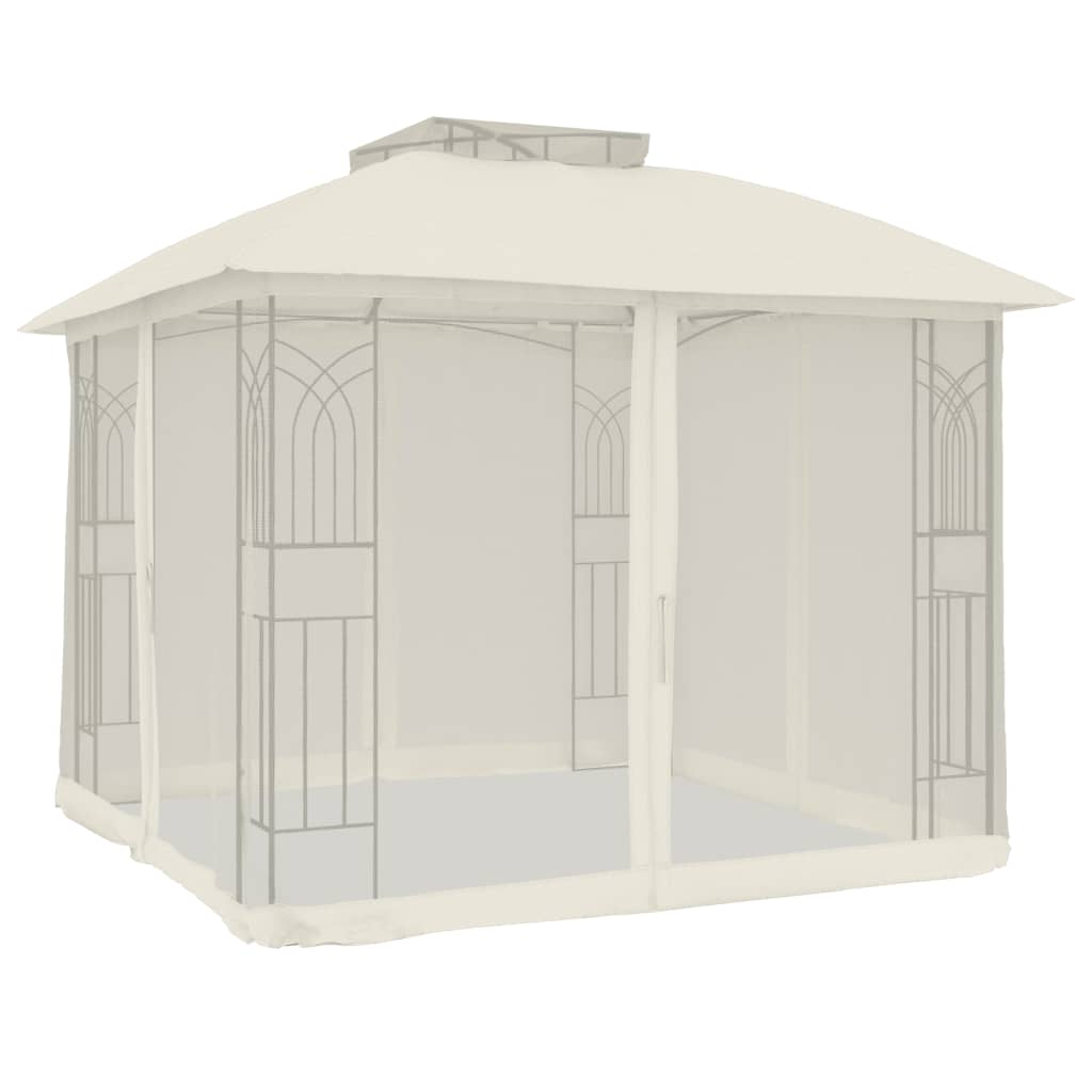 Gazebo con Tetto Doppio e Pareti Rete Crema 2,94x2,94 m Acciaio | homemem39