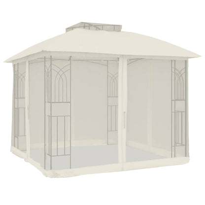 Gazebo con Tetto Doppio e Pareti Rete Crema 2,94x2,94 m Acciaio | homemem39