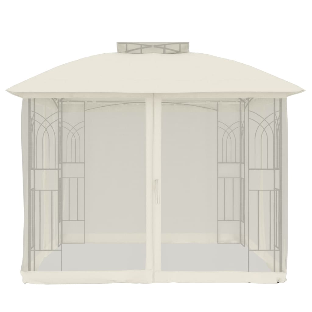 Gazebo con Tetto Doppio e Pareti Rete Crema 2,94x2,94 m Acciaio