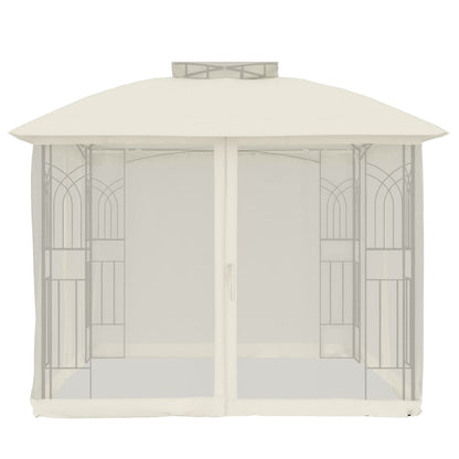 Gazebo con Tetto Doppio e Pareti Rete Crema 2,94x2,94 m Acciaio