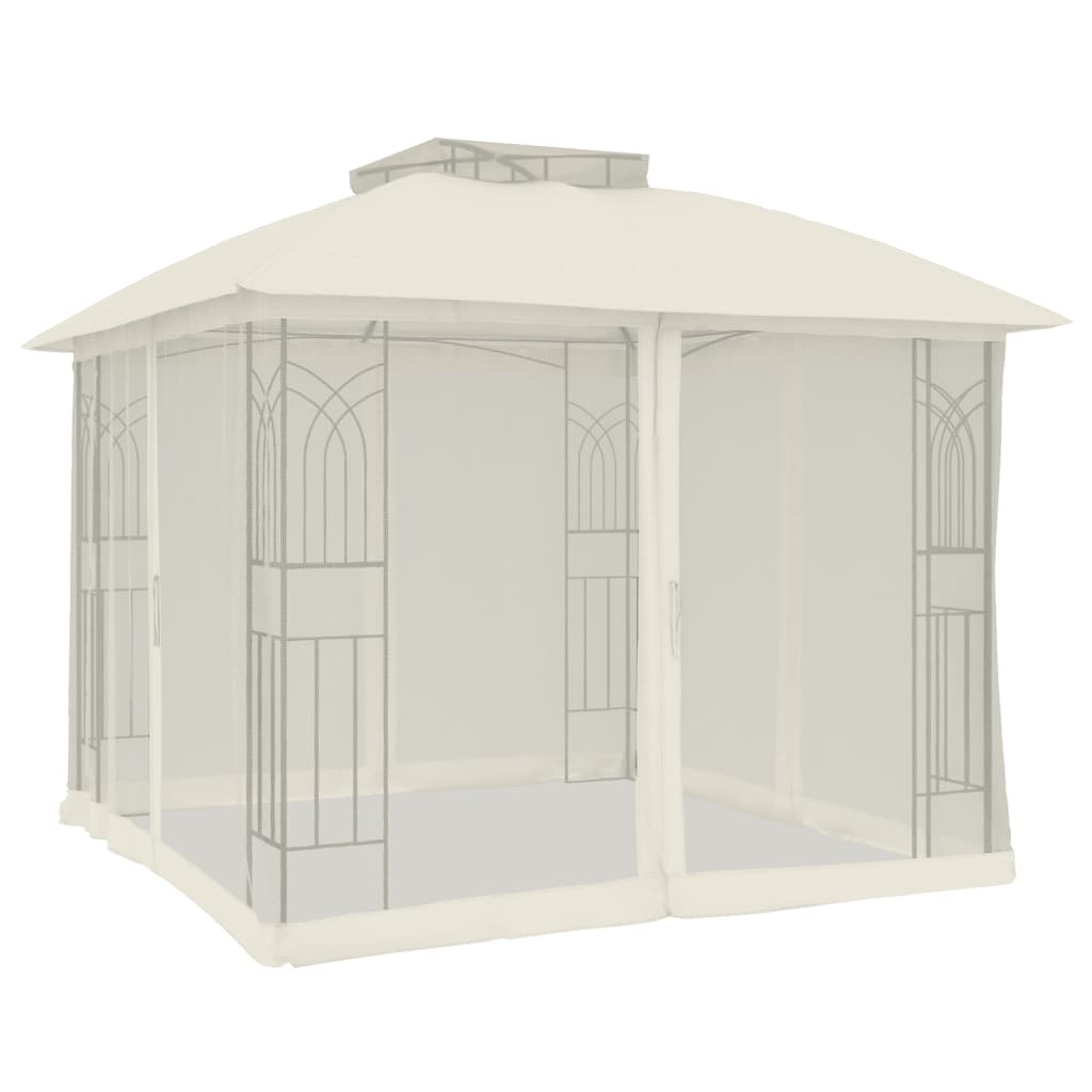 Gazebo con Tetto Doppio e Pareti Rete Crema 2,94x2,94 m Acciaio | homemem39