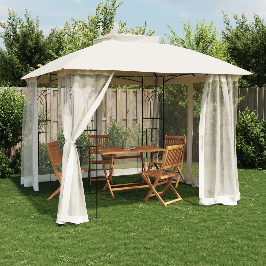 Gazebo con Tetto Doppio e Pareti Rete Crema 2,94x2,94 m Acciaio | homemem39
