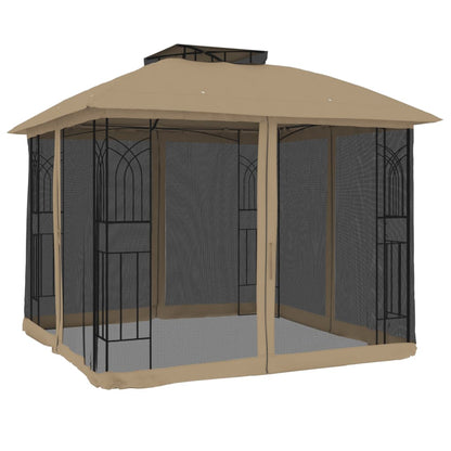 Gazebo con Tetto Doppio/Pareti Rete Tortora 2,94x2,94 m Acciaio | homemem39