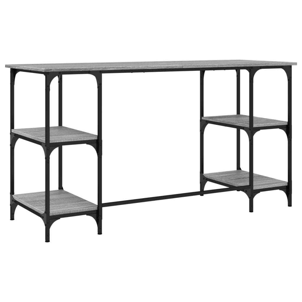 Scrivania Grigio Sonoma 140x50x75cm Metallo e Legno Multistrato