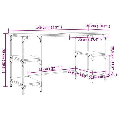 Scrivania Grigio Sonoma 140x50x75cm Metallo e Legno Multistrato