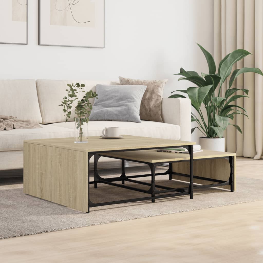 Tavolini Impilabili 2pz Rovere Sonoma in Multistrato e Metallo | homemem39