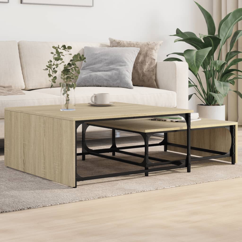 Tavolini Impilabili 2pz Rovere Sonoma in Multistrato e Metallo | homemem39