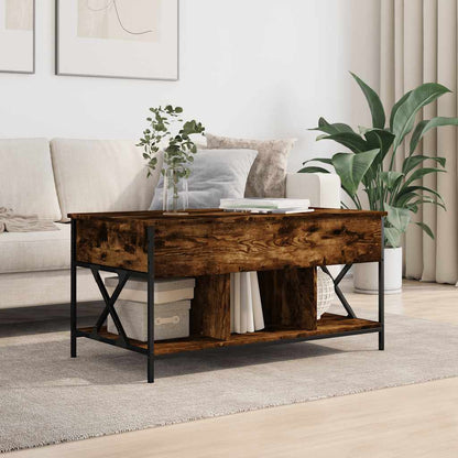 Tavolino Salotto Rovere Fumo 100x55x50 cm Multistrato e Metallo