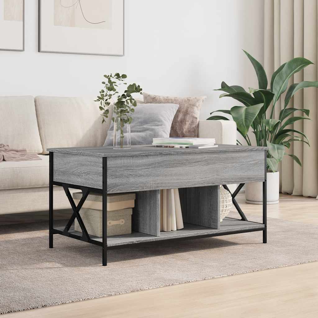 Tavolino Salotto Grigio Sonoma 100x55x50 cm Multistrato Metallo | homemem39
