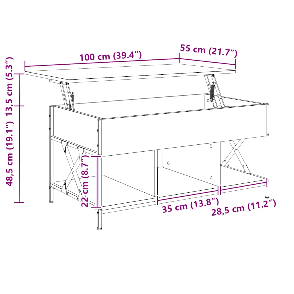 Tavolino Salotto Grigio Sonoma 100x55x50 cm Multistrato Metallo