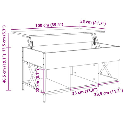 Tavolino Salotto Grigio Sonoma 100x55x50 cm Multistrato Metallo