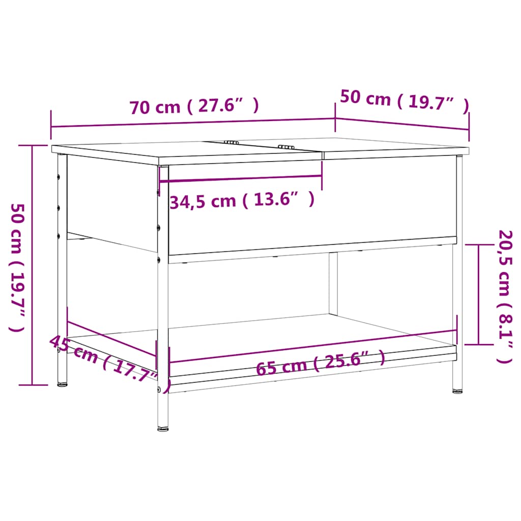 Tavolino da Salotto Nero 70x50x50cm Legno Multistrato Metallo | homemem39