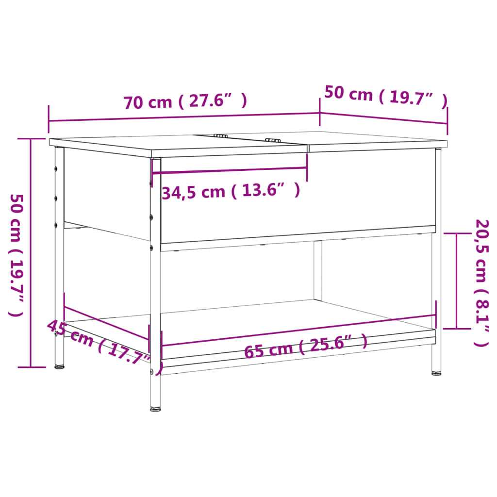 Tavolino Salotto Rovere Marrone 70x50x50cm Multistrato Metallo | homemem39