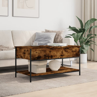 Tavolino Salotto Rovere Fumo 100x50x50 cm Multistrato e Metallo