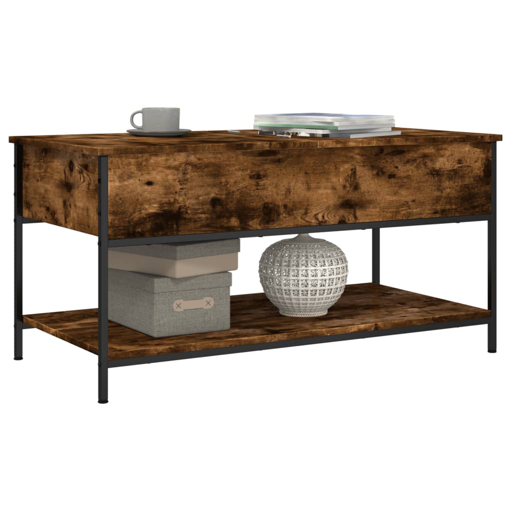 Tavolino Salotto Rovere Fumo 100x50x50 cm Multistrato e Metallo