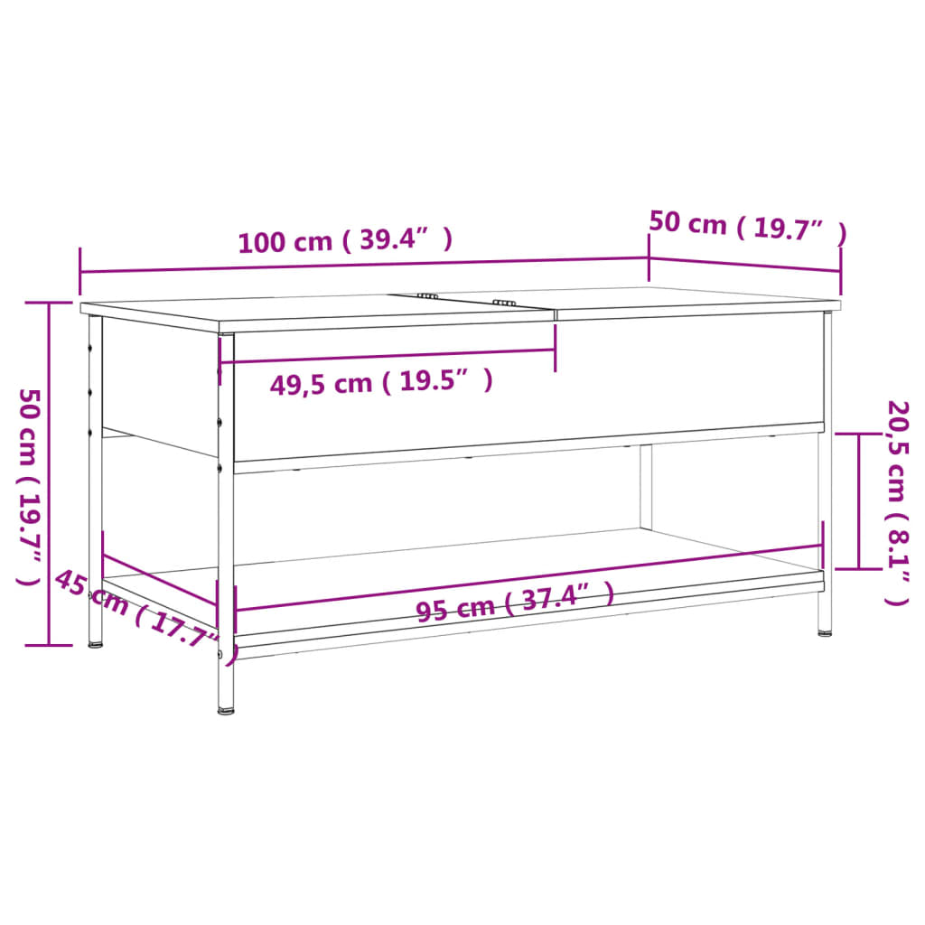 Tavolino Salotto Rovere Fumo 100x50x50 cm Multistrato e Metallo