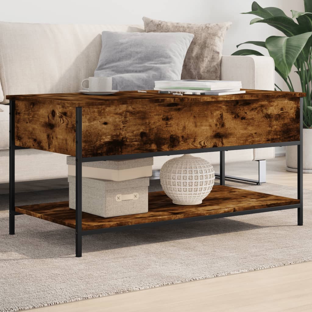 Tavolino Salotto Rovere Fumo 100x50x50 cm Multistrato e Metallo | homemem39