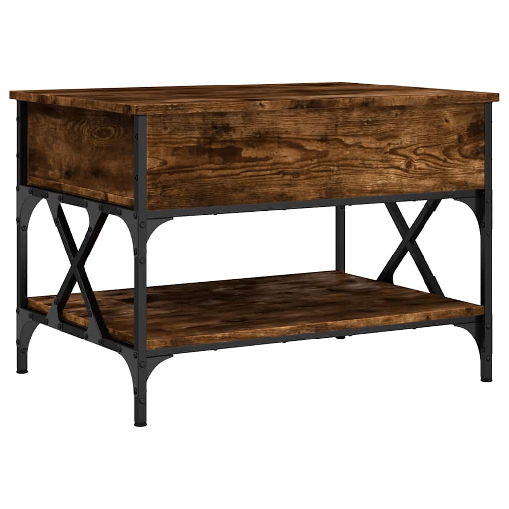 Tavolino Salotto Rovere Fumo 70x50x50 cm Multistrato e Metallo | homemem39
