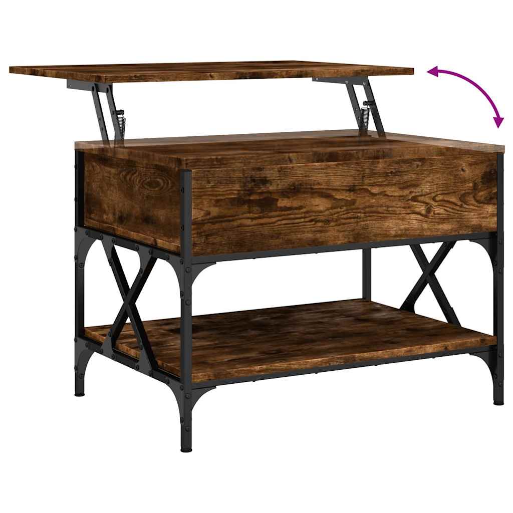 Tavolino Salotto Rovere Fumo 70x50x50 cm Multistrato e Metallo | homemem39