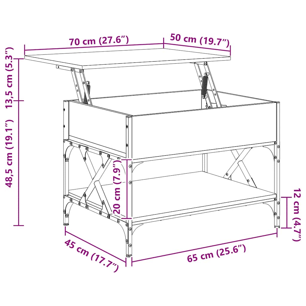 Tavolino Salotto Rovere Fumo 70x50x50 cm Multistrato e Metallo | homemem39