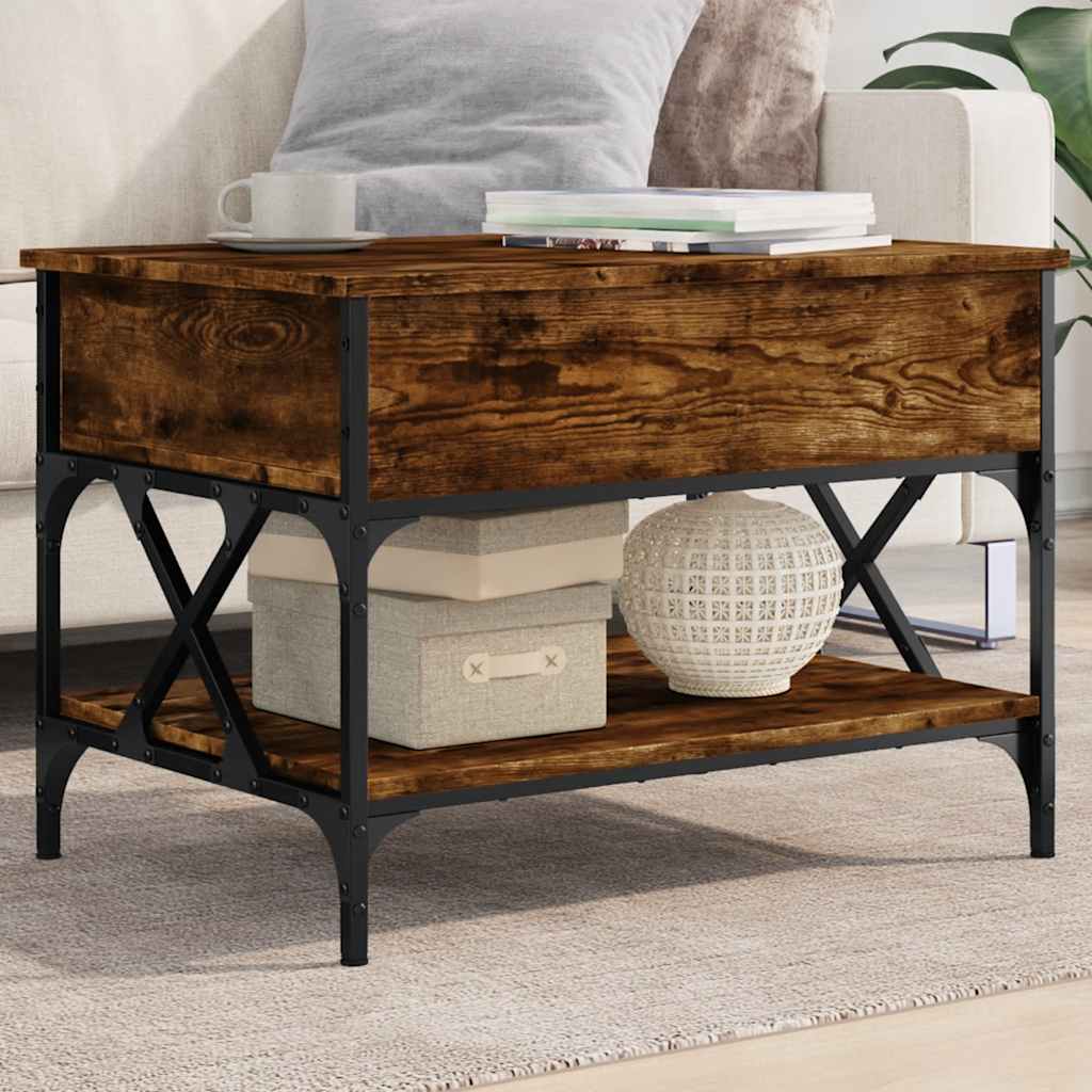 Tavolino Salotto Rovere Fumo 70x50x50 cm Multistrato e Metallo | homemem39